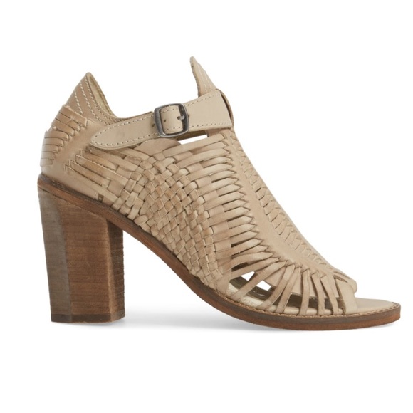 Cream Distressed Leather Block Heel Huarache Boot - Picture 4 of 4